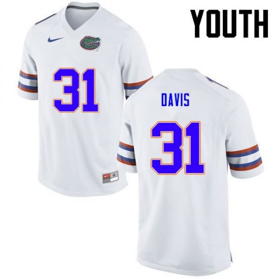 Youth Florida Gators #31 Shawn Davis NCAA Nike White Authentic Stitched College Football Jersey NFN1462DU